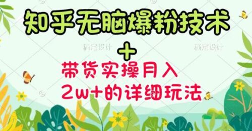 知乎无脑爆粉技术-图文带货月入2W-的玩法送素材无水印视频课-资源网站