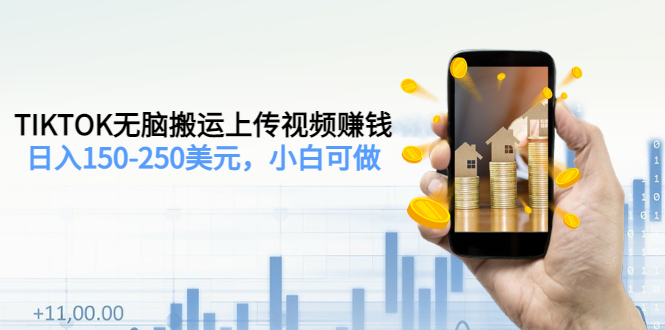 TIKTOK靠无脑搬运和上传视频赚钱-每天收入150-250美元-小白可以做到-2节视频课-资源网站