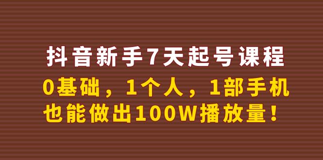 抖音新手起号课程-0基础-1个人-1部手机-也能做出100W播放量视频-资源网站