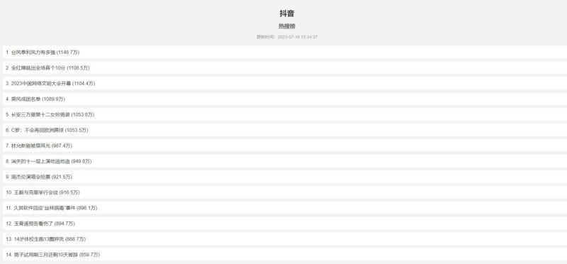 抖音、百度、哔哩哔哩热搜榜单HTML源码-资源网站