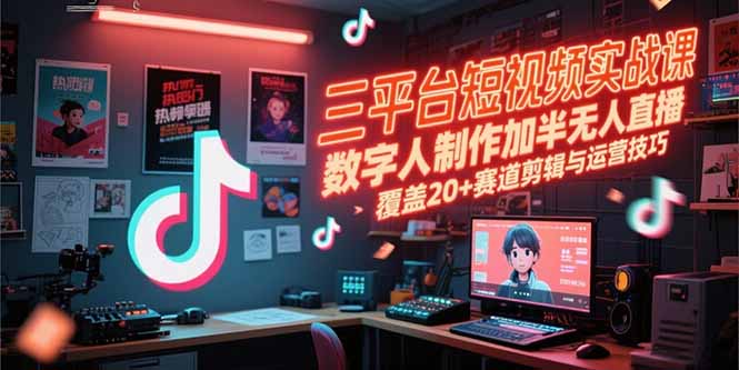 三平台短视频实战攻略：数字人制作+半无人直播_20+赛道剪辑与运营技巧-资源网站