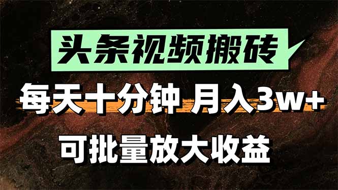 头条视频搬砖_3个月月入3万+_新手如何用10分钟打造爆款_收益批量放大-资源网站