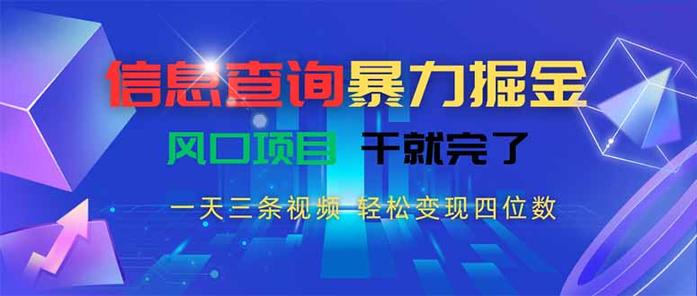 信息查询暴力掘金：一天3条视频_赚四位数_抓住风口项目月入过万-资源网站