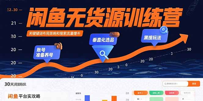 闲鱼无货源玩法：0基础30天赚取稳定利润-账号养号-选品技巧-黑搜操作全攻略