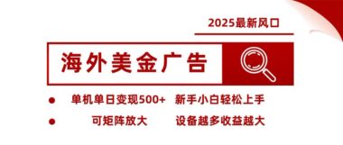 海外美金广告全自动挂机新玩法_单机日入500+_矩阵放大收益无上限