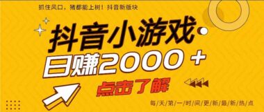 抖音小游戏新玩法_一部手机轻松日赚300+_2025必抓风口
