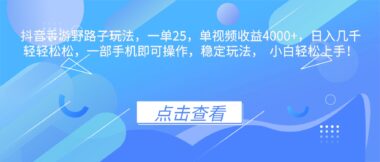 抖音手游野路子秘籍_一单狂赚25元-单视频收益破4000+_日入过万不是梦