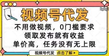 【零基础轻松赚钱】视频号代发_一键发布轻松赚取高收益_无须制作视频_0门槛高单价-资源网站