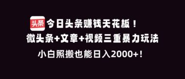 抓住今日头条赚钱风口-三重暴利玩法-小白也能日入2000+-资源网站
