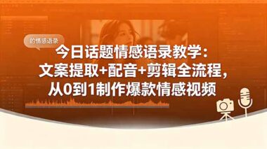 情感语录视频制作全流程教学：文案提取+配音+剪辑-零基础打造爆款短视频-资源网站